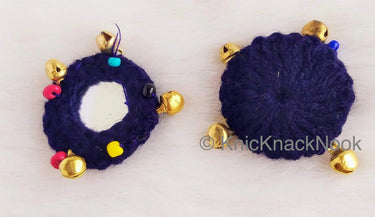 Circle Shaped Mirrored Applique With Jingle Bell Beads And Multicoloured Beads, Bohemian Applique, Summer Applique